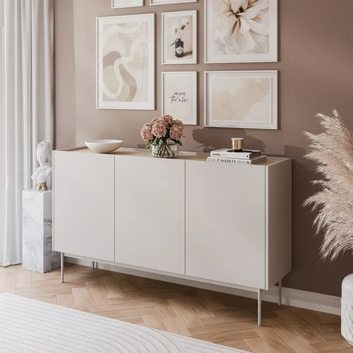 ESSENCE 3D K144 Dreitürige Kommode Kaschmir / Eiche Linea in beige von Lukmebel