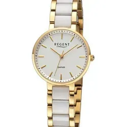 REGENT Damenuhr Keramik Goldfarben/Weiß 12211129 - Elegante Armbanduhr für Damen mit hochwertigem Keramikarmband in Gold und Weiß, wasserdicht bis 3 bar und ausgestattet mit Saphirglas. Perfekt für stilbewusste Frauen.