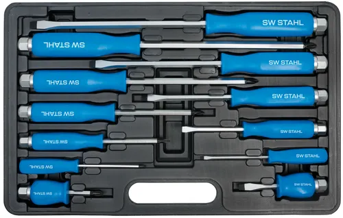 SW-Stahl S7890 12-teilig Schraubendrehersatz - Schraubendrehersatz aus Chrom-Vanadium mit ergonomischem Softgriff, ideal für präzise Handhabung und professionelle Anwendungen in Werkstätten oder für Heimwerkerprojekte.