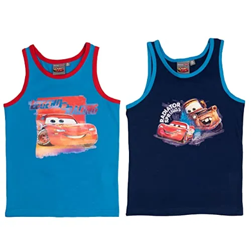 Disney Cars - Lightning McQueen Unterhemd für Jungen Kinder Tank Top Hemdchen Unterwäsche Blau (2er Pack) (as3, Numeric, Numeric_110, Numeric_116, Regular, 110-116)