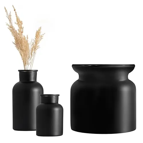 Giessle® 3er Vasen Set Tischdeko in schwarz matt Tischvase Blumenvase Deko Glasvase
