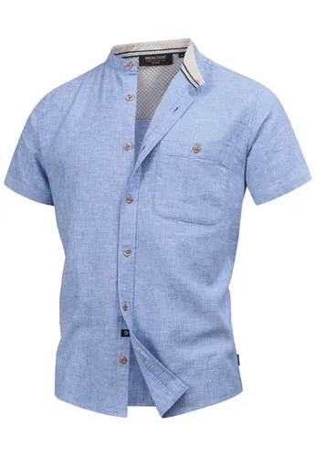 Indicode Herren INHelmer Kurzarm-Hemd mit Stehkragen - Palace Blue L - Herrenhemd im Regular Fit mit Stehkragen und praktischer Brusttasche, gefertigt aus strukturiertem Material für optimale Atmungsaktivität und hohen Tragekomfort.