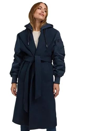 MARIKOO Damen Winterjacke N016 - Stylischer Wickelmantel mit abnehmbarer Kapuze - Funktionsjacke mit 4 praktischen Taschen und taillierendem Design. Ideal für kaltes Wetter, bietet optimale Wärme und Komfort für jeden Anlass.