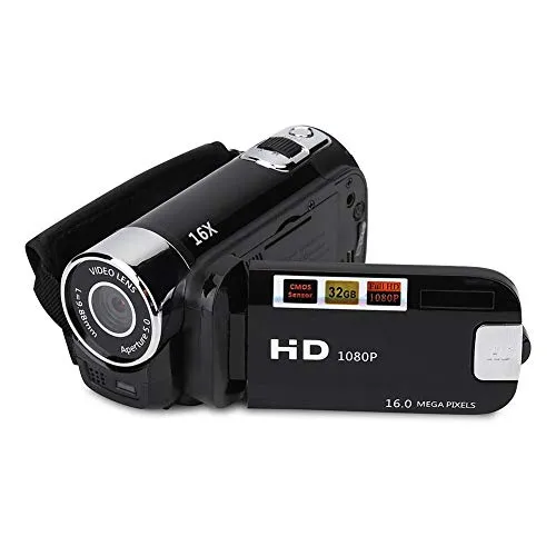 Dpofirs Digitaler Camcorder, Full HD 270° Drehung 1080P 16X High Definition Video DV Kamera Professionelle Videokamera für Picknick Camping im Freien(Schwarz)