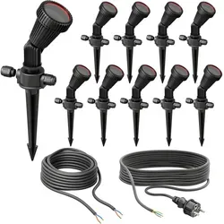 ledscom.de 10er Set Gartenstrahler mit Erdspieß PIRK mit Schuko Stecker für außen, IP44, schwarz, GU10 je max. 15W