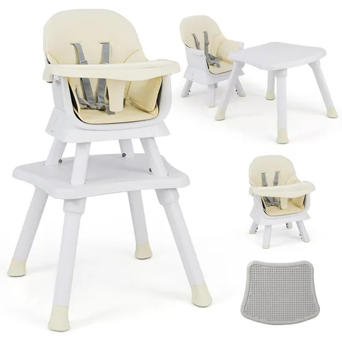 COSTWAY 6-in-1 Babyhochstuhl, umwandelbarer Kinderhochstuhl mit Sicherheitsgurt - Vielseitiger 6-in-1 Hochstuhl für Babys von 6-36 Monaten. Mit abnehmbarem Tablett und sicherem 5-Punkt-Gurt, ideal für verschiedene Aktivitäten und Wachstumsstufen.