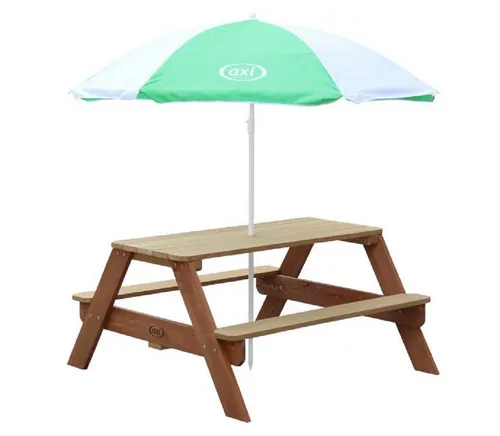 Natur24 Gartentisch Nick Picknick Tisch 95 x 97,7 cm - Robuster Picknicktisch aus recyceltem Holz, ideal für Garten und Innenräume. Mit höhenverstellbarem Sonnenschirm und wetterbeständiger Oberfläche – perfekt für entspannte Stunden im Freien!