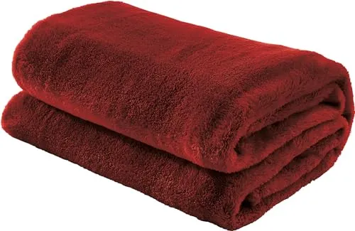 Erwin Müller Teddy-Fleece-Wohndecke Salerno, Fleece-Decke, Kuscheldecke weinrot Größe 130x170 cm - flauschig weich, pflegeleicht