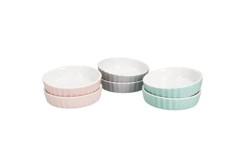 MamboCat 6er Set Schälchen Emilia - Auflauf- & Souffléförmchen, 6er Set in rosa, mint & grau, ideal für Desserts und kleine Aufläufe, spülmaschinen- und backofenfest
