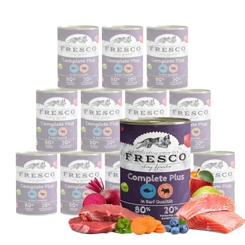 Fresco Complete Plus Lachs mit Rind 400 g - 12 Stück für Hunde - Hochwertige Tiernahrung für Hunde mit 25 % Rind und 25 % Lachs. Ideal für eine ausgewogene Ernährung mit natürlichen Zutaten und ohne künstliche Zusätze.
