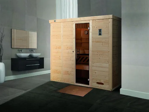 Weka Massivholzelementsauna Kemi 5 mit Glastür