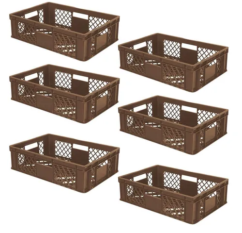 BRB-Lagertechnik Stapelbox 6x Eurobehälter/Bäckerkiste durchbrochen, LxBxH 600x400x150 mm, Stoßfest, robust und formstabil
