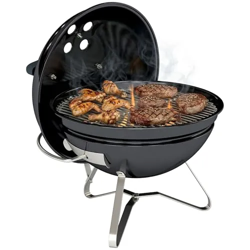 Tragbarer Kugelgrill mit Deckel und verstellbaren Lüftungsschlitzen - Kompakter Holzkohlegrill für unterwegs, ideal für Grillabende. Mit praktischem Deckel und zwei Grillrosten für vielseitiges Grillvergnügen.