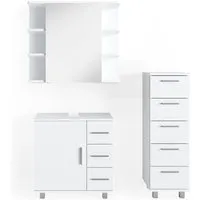 Vicco Badmöbel-Set Ilias, Weiß, 3 Teile - Badmöbel-Set mit modernem Design, bestehend aus Waschbeckenunterschrank, Spiegelschrank und Badezimmerschrank – ideal für viel Stauraum und einfache Reinigung.