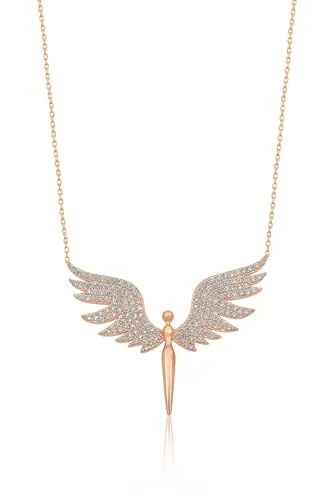 Einzelstück® Engel Halskette 925 Sterling Silber I 14K Gold, Roségold I Silberkette mit Schutzengel Anhänger I Echtschmuck Geschenk Taufe, Frau, Mutter (Angel Roségold)