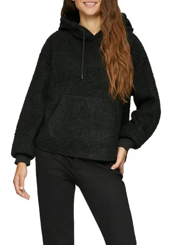 QS Damen Sweatshirt mit Kapuze 2149182, Grau/Schwarz - Kapuzenpullover für Damen mit fixierter Kapuze und Kängurutasche, ideal für lässige Outfits und gemütliche Tage.