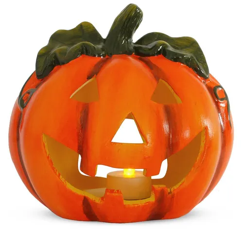 matches21 HOME & HOBBY Dekofigur Kürbis-Laterne als LED Halloween-Deko Windlicht in 17x18 cm, Gruseliger Jack-O-Lantern Deko-Kürbis als innen außen Herbst-Deko