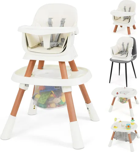COSTWAY Hochstuhl Baby 16 in 1, Kinderhochstuhl, Spielzeugtisch, Bausteinbrett mit Tablett, 5-Punkt-Gurt & Korb, Babystuhl für Kinder ab 6 Monate