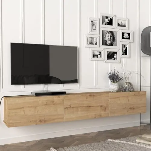 [en.casa] Fernsehschrank Vihti - Modernes Lowboard mit 3 Staufächern - TV-Halterungen: Schwebendes Design mit großzügigem Stauraum für Mediengeräte, DVDs und Spiele. Ideal für eine flexible Wandmontage und platzsparende Nutzung.