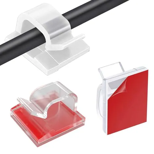 OWill 100 Stück Kabelhalter Selbstklebend, Transparente Kabelclips und Kabelklemmen für Eine Perfekte Kabelführung und Kabelbefestigung, Kabelhalterung zum Kleben für Kabel, Lichterketten und Mehr