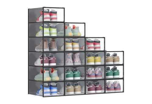 SONGMICS Schuhbox Schuh-Organizer (18 St), Schuhboxen, 12/18er Set, durchsichtig, 33,2 x 23 x 14,5 cm