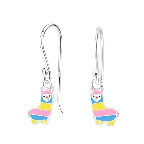Monkimau - Alpaka Kinder und Mädchen - Ohrringe, Ohrstecker, Ohrschmuck - aus 925 Sterling Silber, Sterling Silber - hypoallergen & nickelfrei, Motivgröße 6 mm x 9 mm - für Kinder und Mädchen