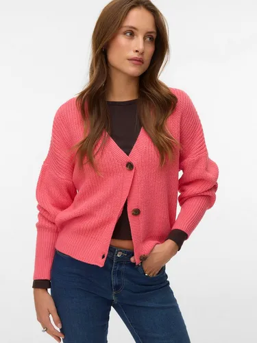 Vero Moda VMLEA LS V-NECK Rippstrickjacke in Coral Paradise XL - Modische Strickjacke aus 100% Polyacryl, pflegeleicht und ideal für jeden Anlass. Mit V-Ausschnitt und Rippbündchen für einen stylischen Look.