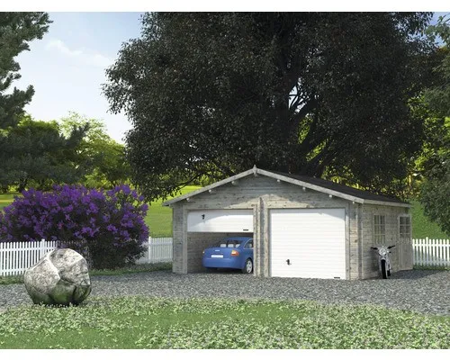 Doppelgarage Palmako Roger 28,4 m² mit Sektionaltoren - Robuste Holzgarage mit Satteldach, ideal für den Schutz Ihrer Fahrzeuge und zusätzliches Stauraum im Garten.