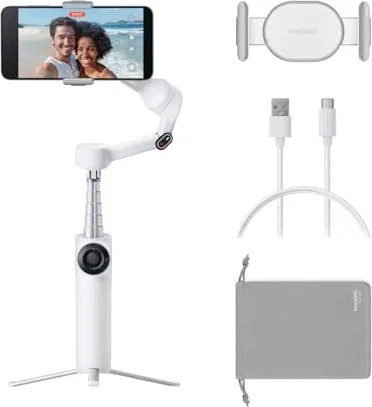 INSTA360 Flow 2 Standard Bundle Summit White - Kamerastabilisator mit integrierter Stabilisierung und KI-Tracking, ideal für Vlogs und kreative Content-Erstellung unterwegs.