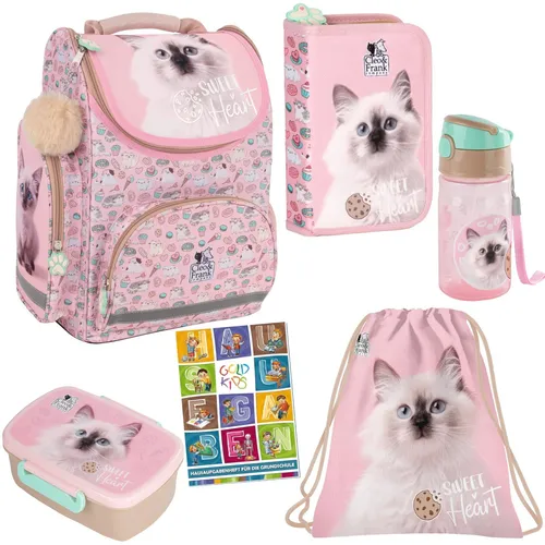 Schulranzen für Jungen und Mädchen, 6er-Set - Mehrfarbiger Schul-Rucksack mit Katzenmotiv - Ranzen, Taschen & Rucksäcke - Ideal für kreative Kinder, die einen bunten und einzigartigen Schulbegleiter suchen.