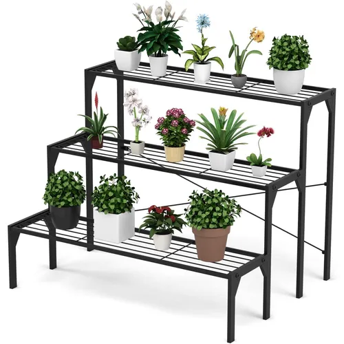 Metall Blumenregal Blumenständer - Vintage Treppe für Garten und Balkon - Robustes Metall Blumenregal im Vintage-Stil, ideal für drinnen und draußen, mit großzügigem Platz für Ihre Pflanzen und Blumen.
