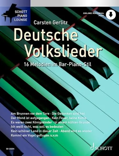 Deutsche Volkslieder: 16 Melodien im Bar-Piano-Stil - Gesangsnoten mit 16 beliebten deutschen Volksliedern im stilvollen Bar-Piano-Arrangement, ideal für Gesang und Klavierbegleitung.