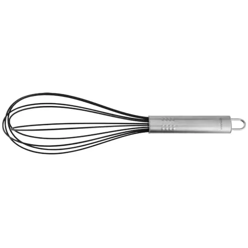 Fackelmann Schneebesen, Rührbesen mit Funktionsteil aus Edelstahl & Silikon, Küchenhelfer für beschichtete Pfannen und Töpfe (Farbe: Silber), Menge: 1 Stück