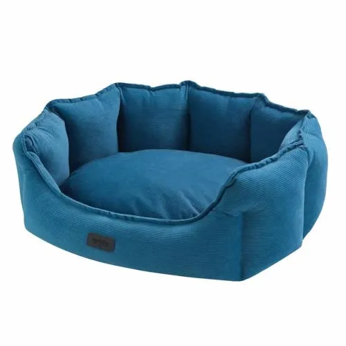 Nobby Komfort Bett oval Cordo blau 45 x 40 x 19 cm - Hundebetten aus kuschelig weichem Cordoptik-Material mit Anti-Rutsch-Beschichtung für sicheren Komfort und Geborgenheit.