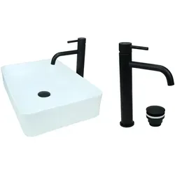Gtm Design Aufsatzwaschbecken 51 cm Glanz Set mit Waschtischbatterie