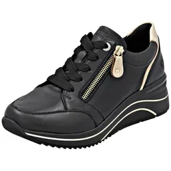 Keilsneaker REMONTE - Damen, Gr. 40, gold-schwarz - Sneaker für Damen, sportlich und stylish mit Rieker TEX-Membran für optimale Atmungsaktivität. Ideal für Freizeit und Alltag, Absatzhöhe 5 cm, aus Leder und Lederimitat.