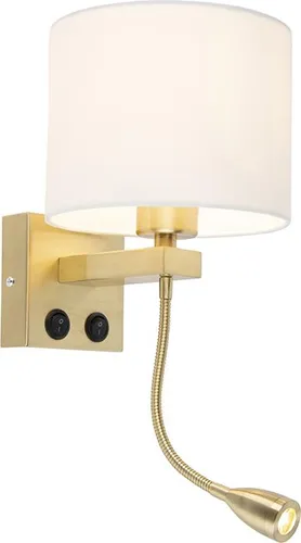 QAZQA Smarte Wandleuchte Gold mit WLAN A60 - Brescia - Elegante Wandleuchte in Gold mit weißem Schirm, ideal für Art-Deco-Interieurs. Mit WLAN-Funktion zur intelligenten Steuerung über Smartphone. Perfekt für Küche, Schlafzimmer und Wohnzimmer.