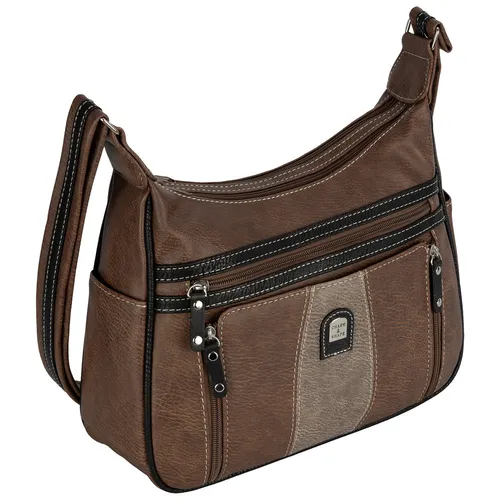 Damen Tasche Schultertasche Umhängetasche Leder Optik Handtasche BRAUN-TAN (15163)