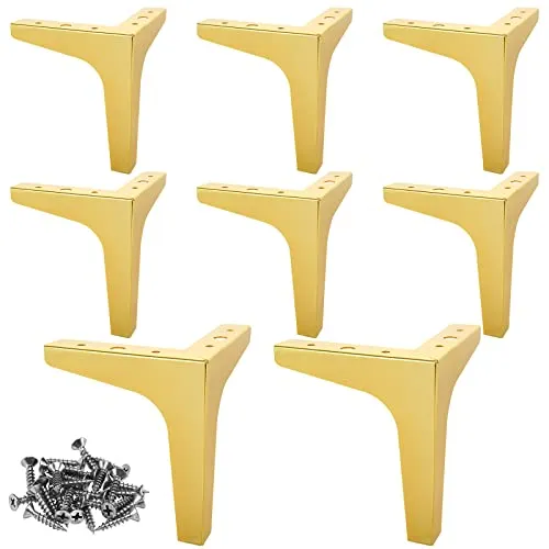 MIVIDE 8stk. Möbelfüße Metall Gold, 15cm Schrankfüsse Gold, Belastbar Bis 800kg, Möbelfüße Dreieckig für Sofa, Tisch, Bett, Kleiderschrank (Mit 40 Schrauben)