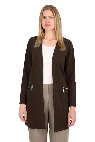 Malito - Damen Langarm Casual Blazer - offener eleganter Stretch-Blazer - weich & figurumspielend - Business Longblazer 6041 - (Dunkelbraun XL)