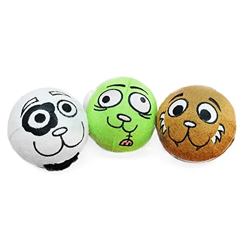 com-four® 3X Hundespielzeug - Hundeball zum Apportieren und Toben - Spielball für den Hund Ø 7,3 cm (03 Stück - Ball Gesicht)