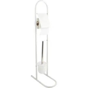 MSV WC-Garnitur Stand WC-Bürste, 140466, Edelstahl verchromt, Metall weiß und Kunststoff weiß