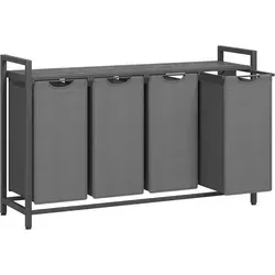 VASAGLE Wäschekorb 4 Fächer mit Ablage schwarz-grau - Stylischer Wäschekorb mit 4 Fächern und Ablage, ideal für organisiertes Wäschemanagement und Platzsparend. Perfekt für jedes Zuhause!