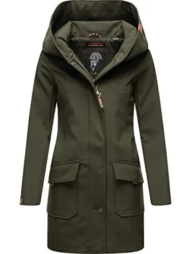 MARIKOO Damen Übergangsjacke Softshellmantel atmungsaktiv mit Kapuze Mayleen Olive Gr. XXL