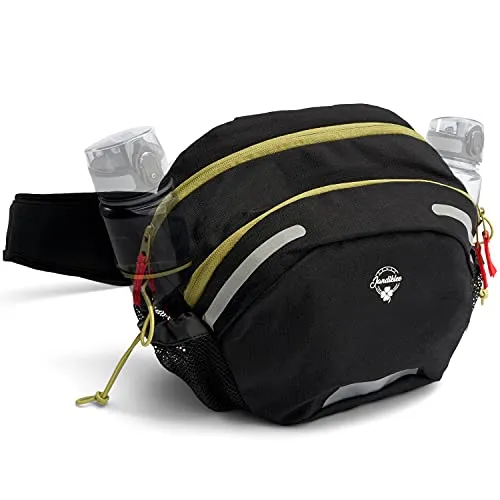 Jandiklee Große 9 Liter Hüfttasche, Bauchtasche, Gürteltasche mit Flaschenhalter und durchgehend gepolstertem Gürtel zum Wandern, Fahrradfahren, Hundetraining (grün-rot)