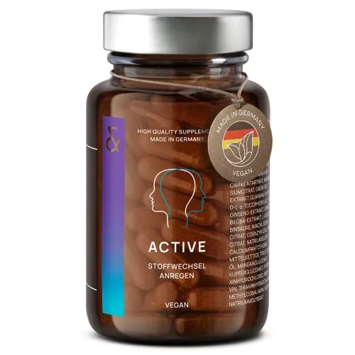 CLAV N°3 Active - Stoffwechsel mit L-Carnitin, Grüntee Extrakt, Guarana, Ginkgo & Ginseng - gegen Müdigkeit und Erschöpfung - 60 Stoffwechsel Kapseln - Vegan