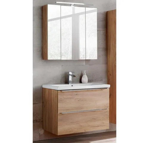 Lomadox Badmöbel-Set TOSKANA-56 mit LED-Spiegelschrank - Elegantes Badmöbel-Set in Wotaneiche mit Keramik-Waschtisch. Inklusive LED-Spiegelschrank mit Soft-Close und viel Stauraum für Ihr Badezimmer.