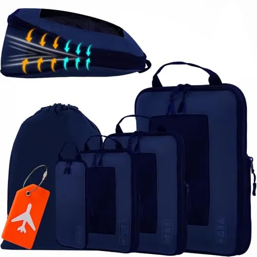 Koffer Organizer Set 5 Teilige,Compression Packing Cubes mit schuhbeutel Wird mit Kofferanhänger Koffer,Travel Organizer Packtaschen für Koffer Rucksack schuhbeutel Kleidertaschen