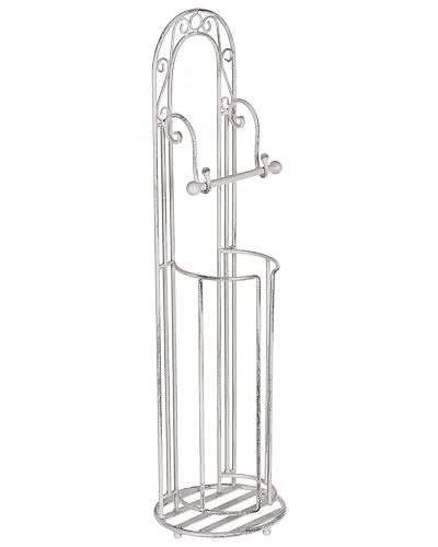 WC Papierhalter Metall weiß Antik Optik freistehend Retro Vintage Temuco - Toilettenpapierhalter im eleganten Retro-Design, aus pulverbeschichtetem Metall in Weiß, bietet zusätzlichen Stauraum für Ersatzrollen und ist besonders pflegeleicht.