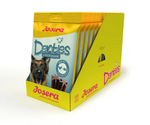 JOSERA Denties Poultry & Blueberry (13 x 7 Stück) | Adult | Premium Kaustangen für ausgewachsene Hunde | zur täglichen Zahnpflege | Kausnack Geflügel & Blaubeere | Zucker- & getreidefrei | 91er Pack